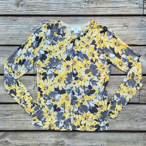 J. Crew Yellow and Gray Floral Blouse